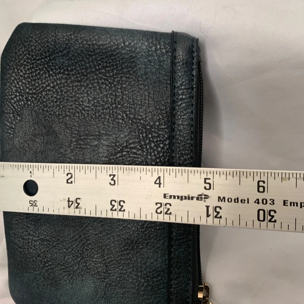 Wilsons Leather Wristlet Pouch Dark Teal Blue Pebbled Leather Gold Hardware Mini